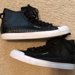Worn once! Rare snake black Adidas high top 7.5 sneakers